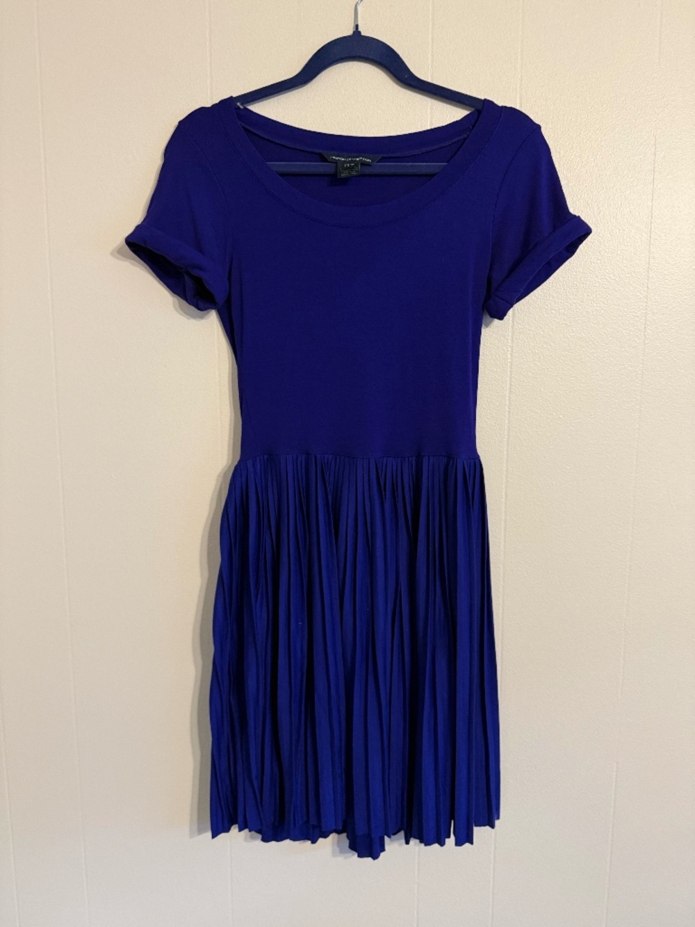French Connection Purple Mini Dress, Sz 4, Cuffed Short Sleeves & Pleated Bottom